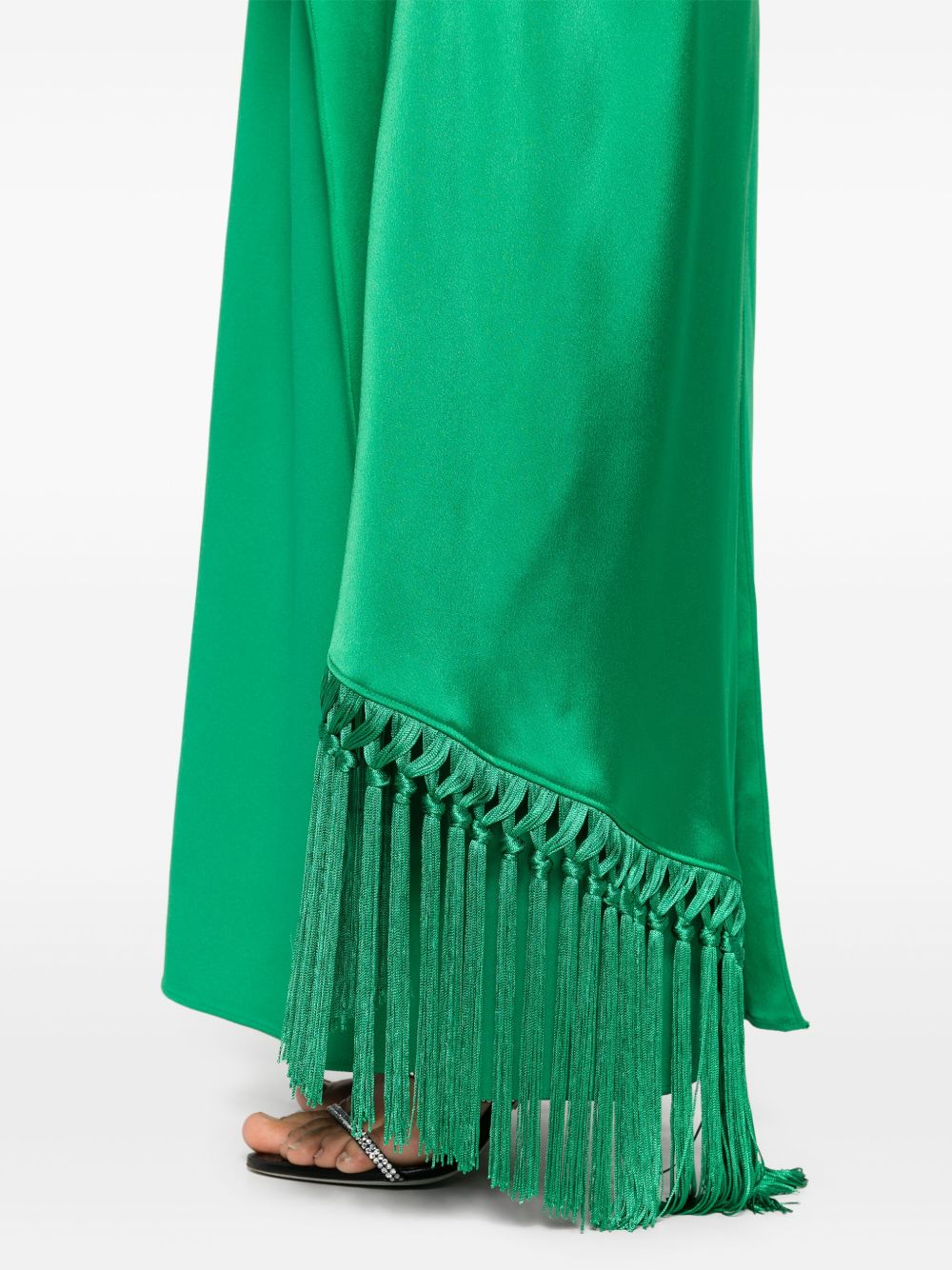 TALLER MARMO Sophisticated Long Dress with Fringe and Asymmetric Neck