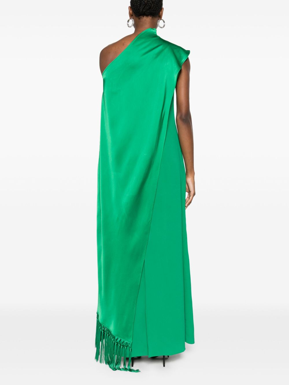 TALLER MARMO Sophisticated Long Dress with Fringe and Asymmetric Neck