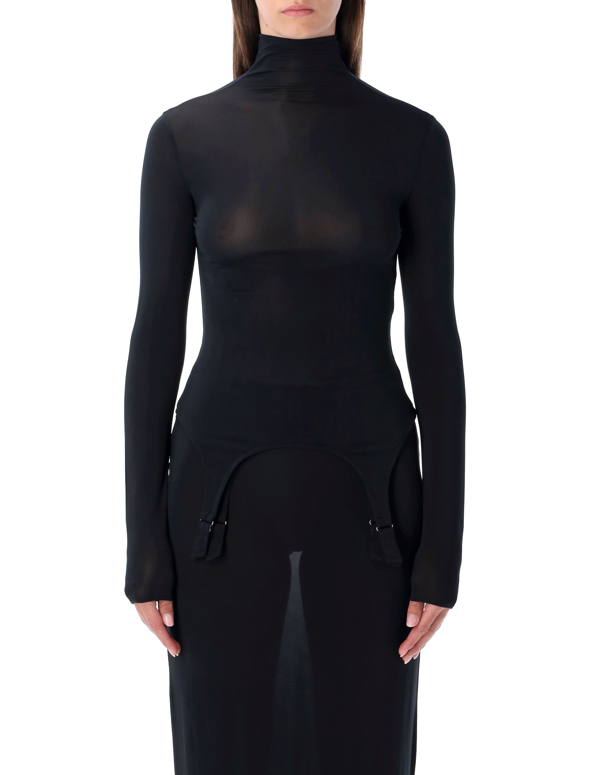 JEAN PAUL GAULTIER Long-Sleeve High-Neck Body with Lingerie Details - Size 36