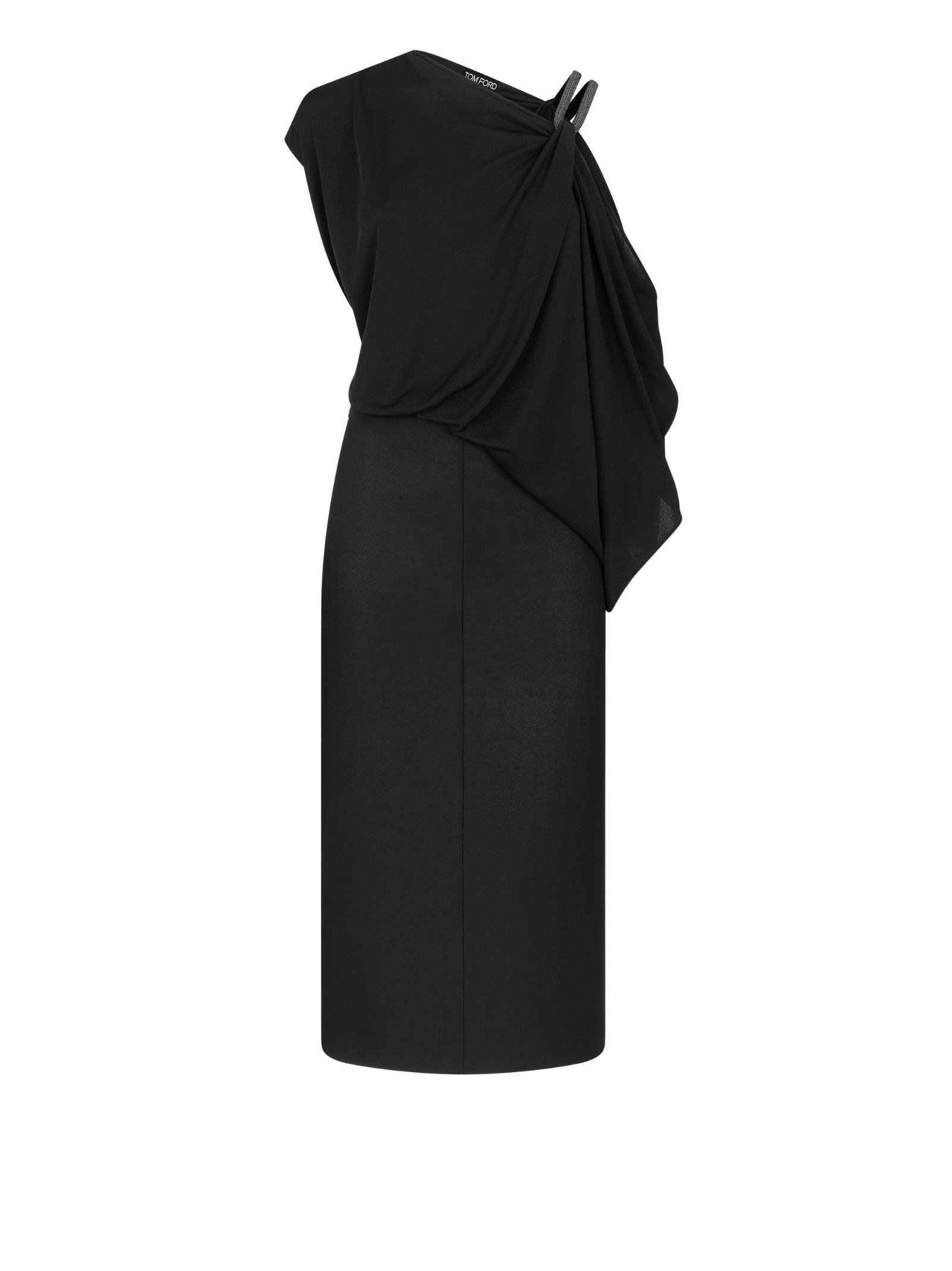 TOM FORD One-Shoulder Draped Dress with Crystal Straps