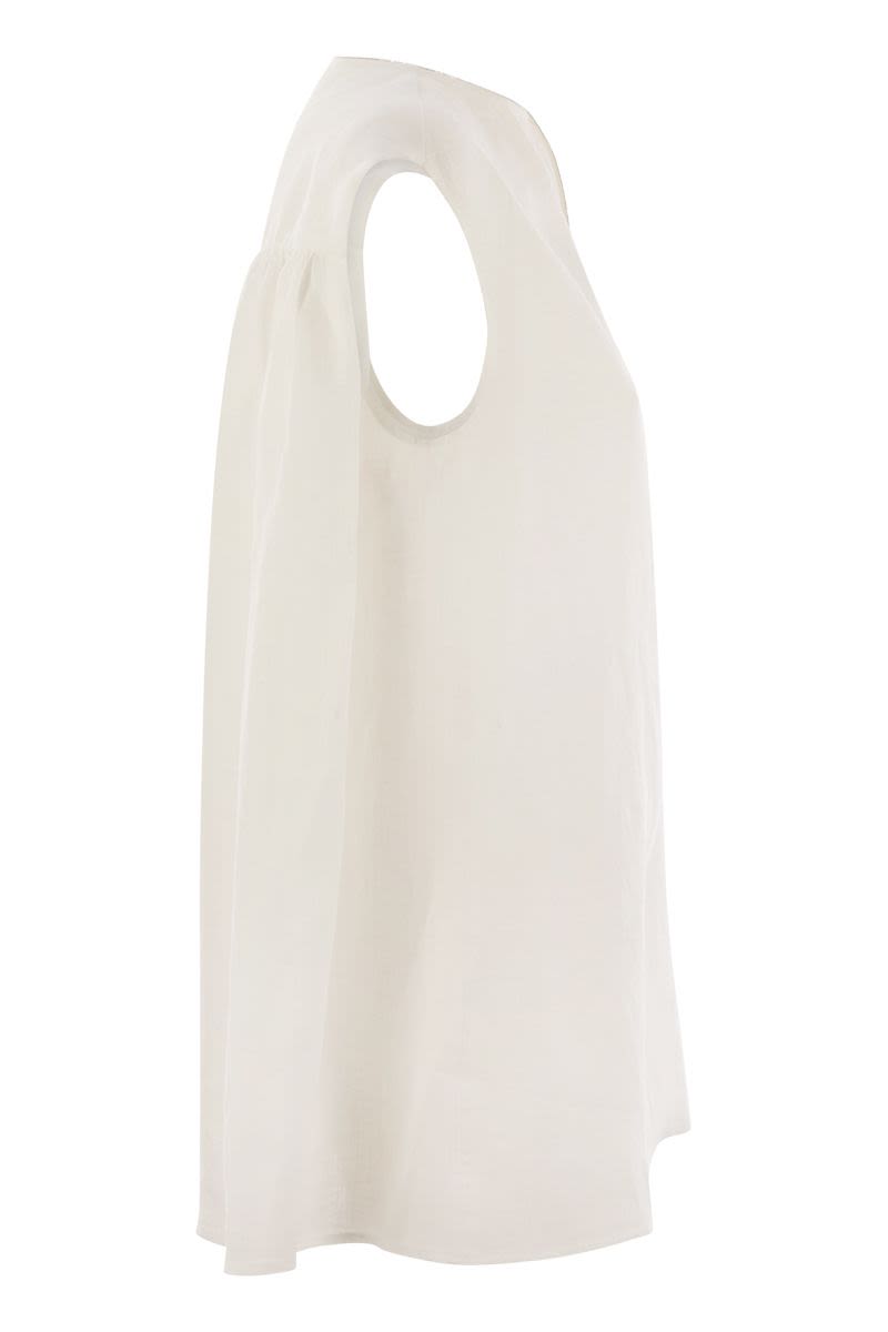 FABIANA FILIPPI Linen Sleeveless Top with Back Gather Detail