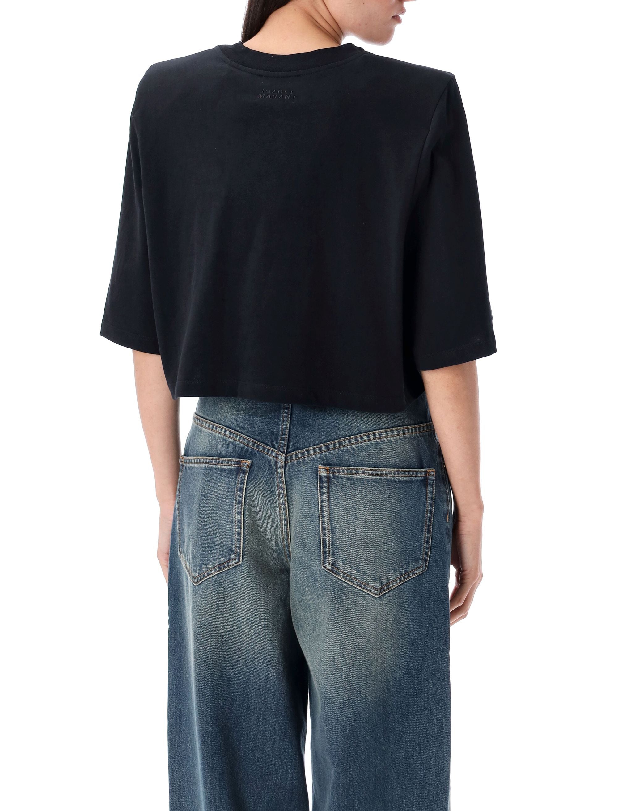 ISABEL MARANT Cropped Boxy T-Shirt with Padded Shoulders - Size S