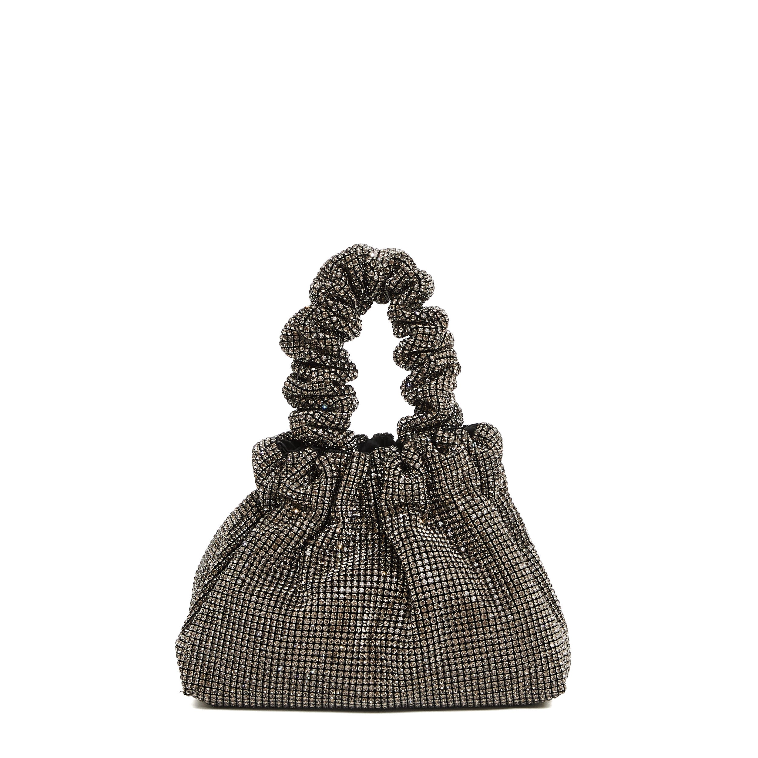 TWENTYFOURHAITCH Mini Ruched Handle Bucket Handbag with Rhinestones