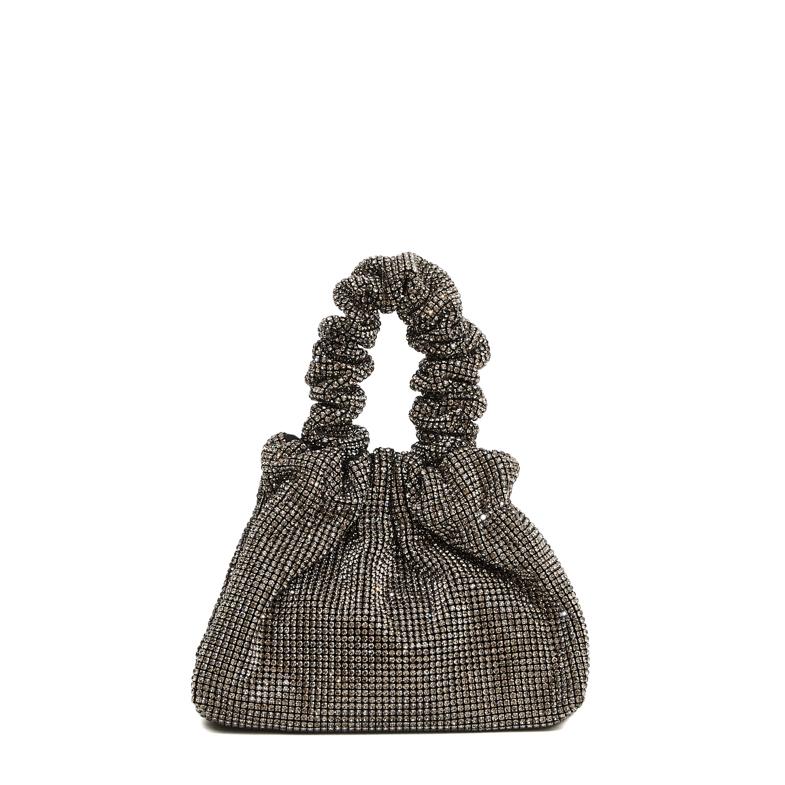 TWENTYFOURHAITCH Mini Ruched Handle Bucket Handbag with Rhinestones