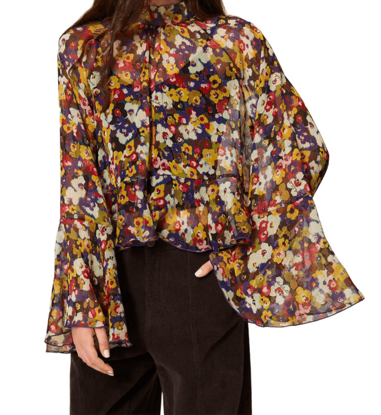 TWINSET ACTITUDE Soft Floral Print Blouse with High Neck for Women