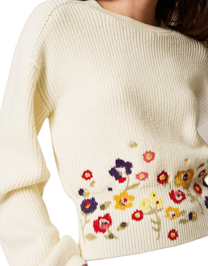 TWINSET ACTITUDE Cropped Floral Embroidered Sweatshirt for Women