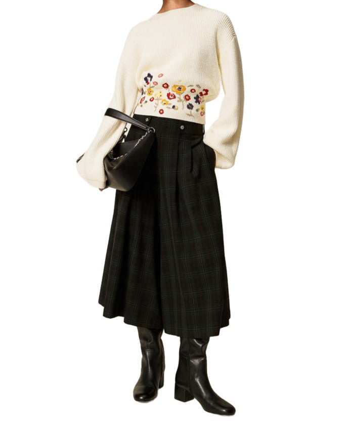 TWINSET ACTITUDE Wide Fit Tartan Trousers with Removable Waist Belt