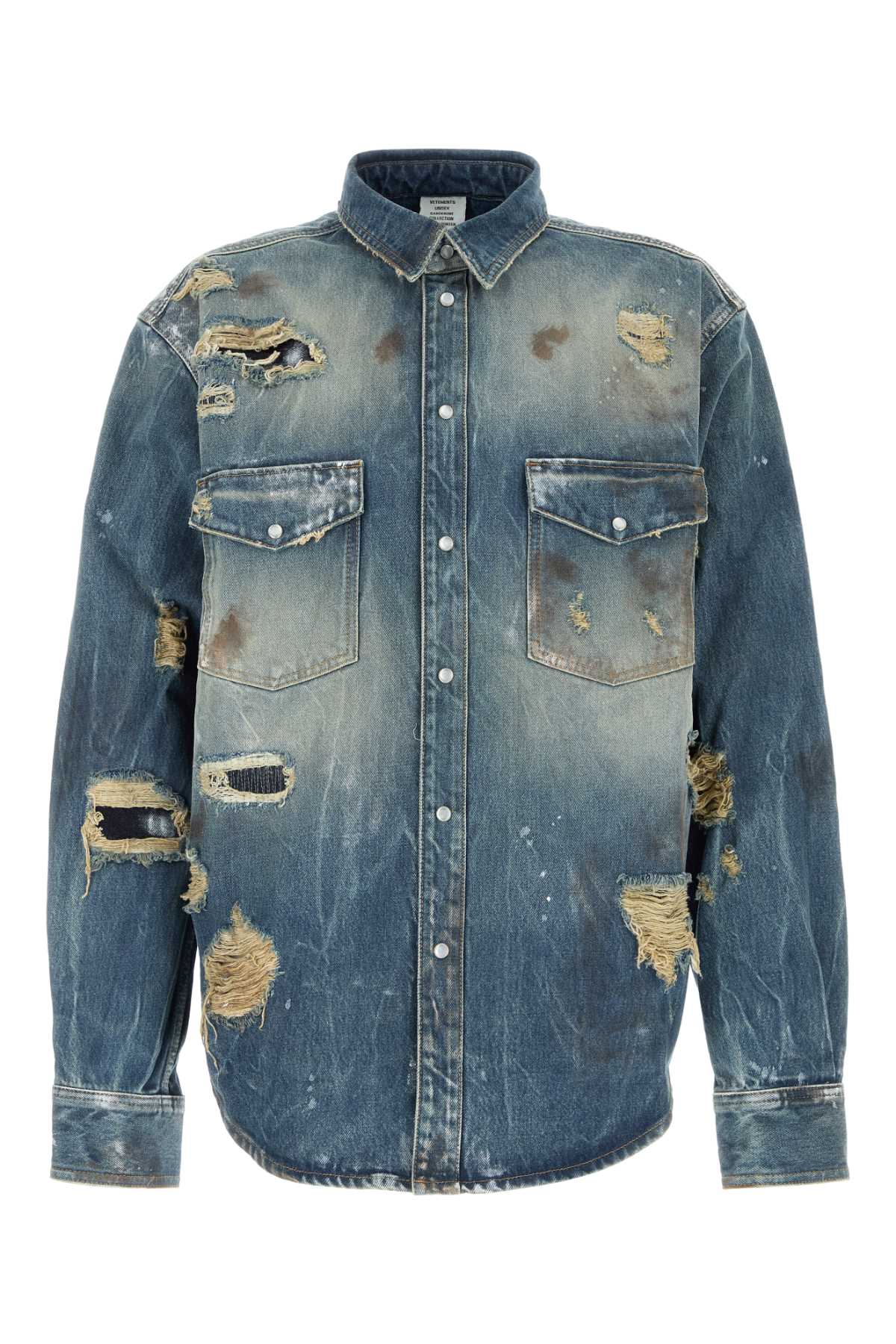 VETEMENTS Distressed Denim Shirt for Men - Fall/Winter 2024