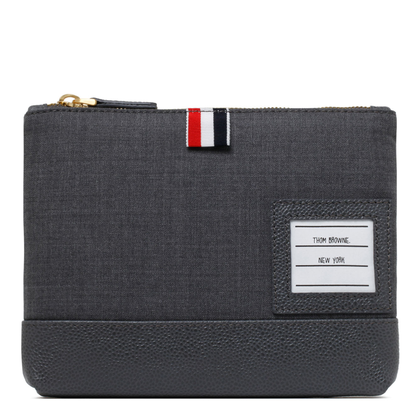 THOM BROWNE Medium Grey Wool Leather Handbag