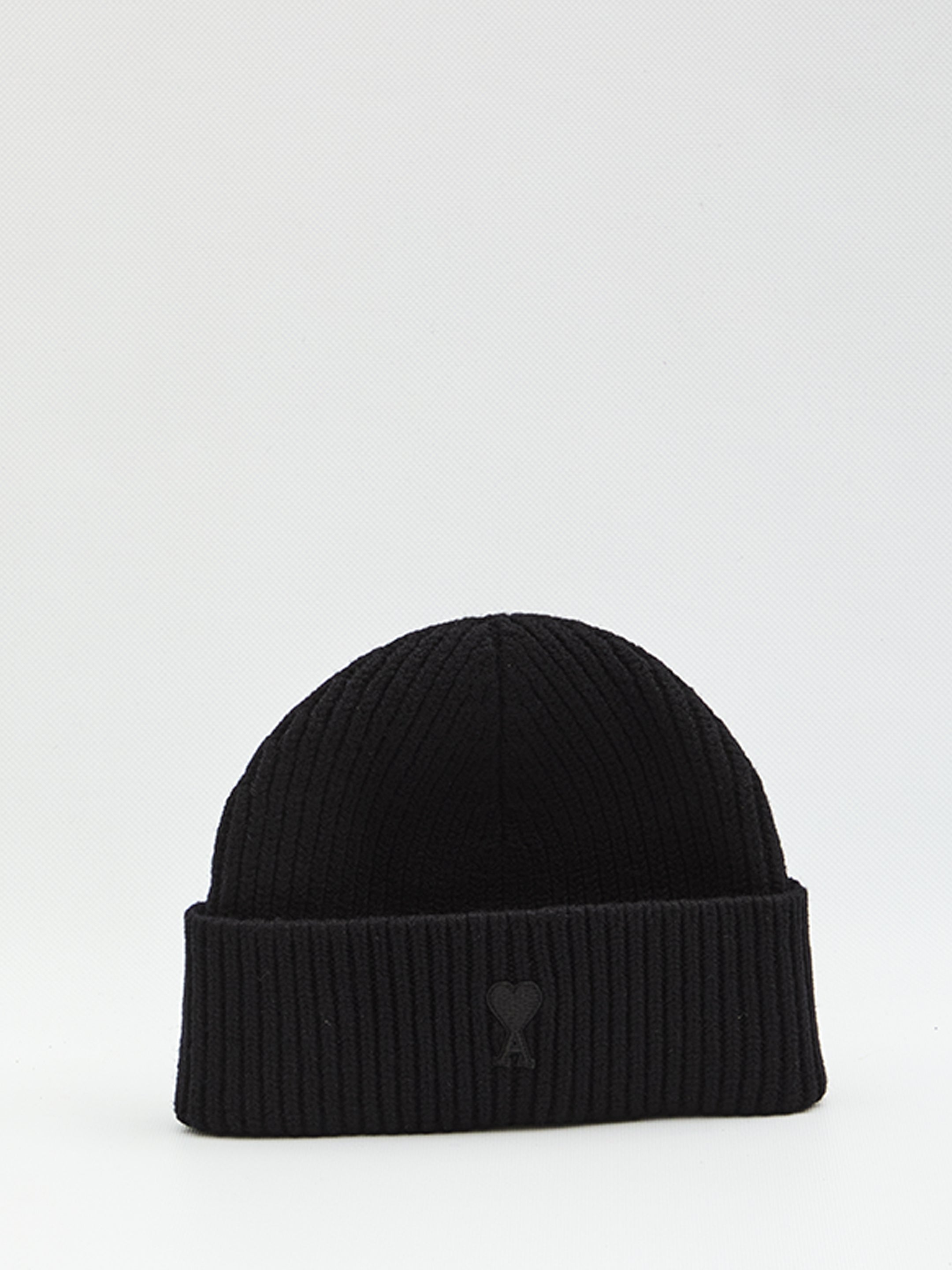 AMI PARIS Beanie with Ribbed Knit and Front Patch