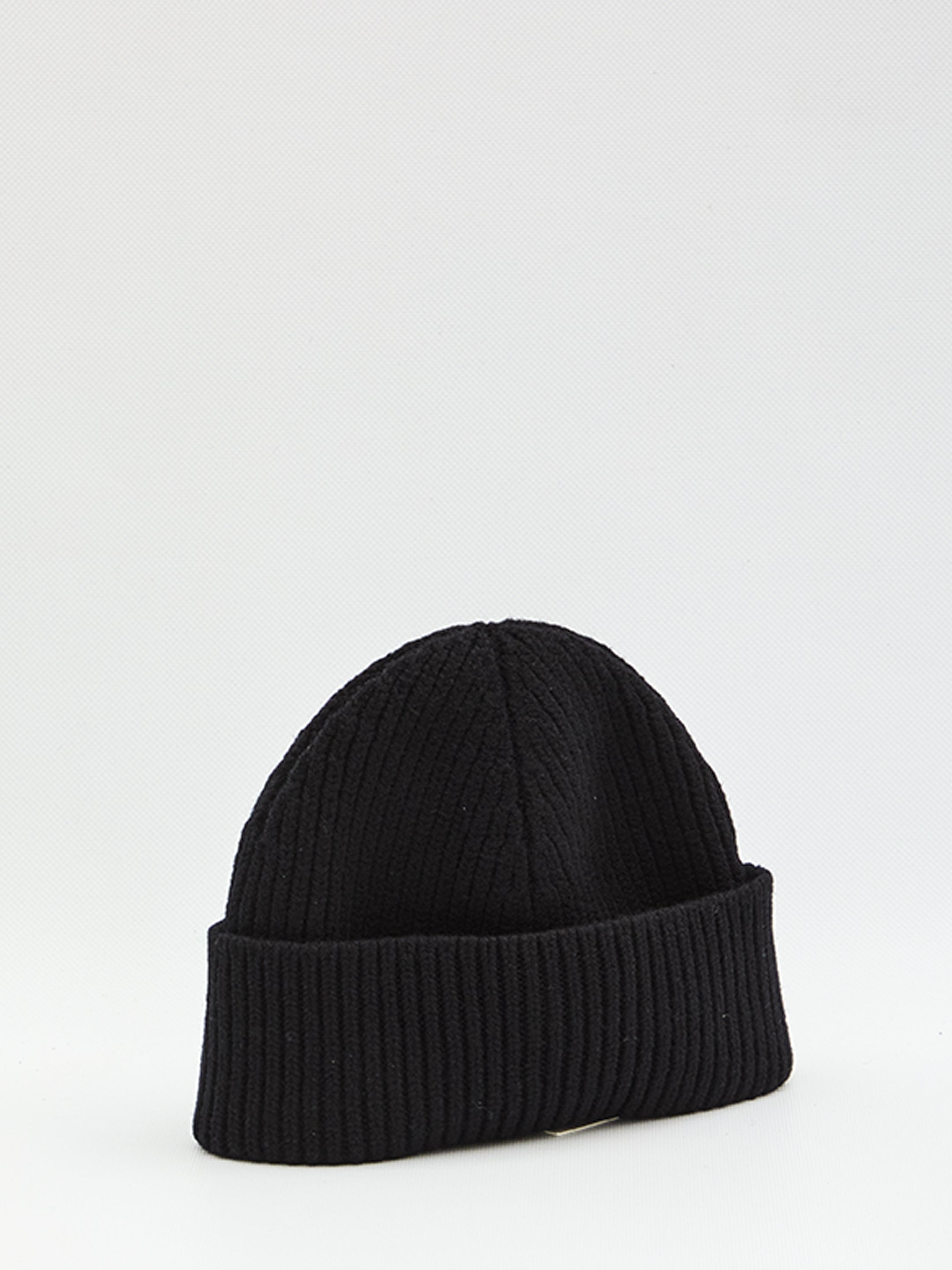 AMI PARIS Beanie with Ribbed Knit and Front Patch