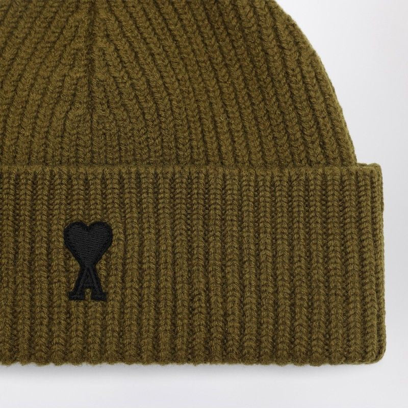 AMI PARIS Ribbed Texture Wool Beanie with Turned-Up Hem