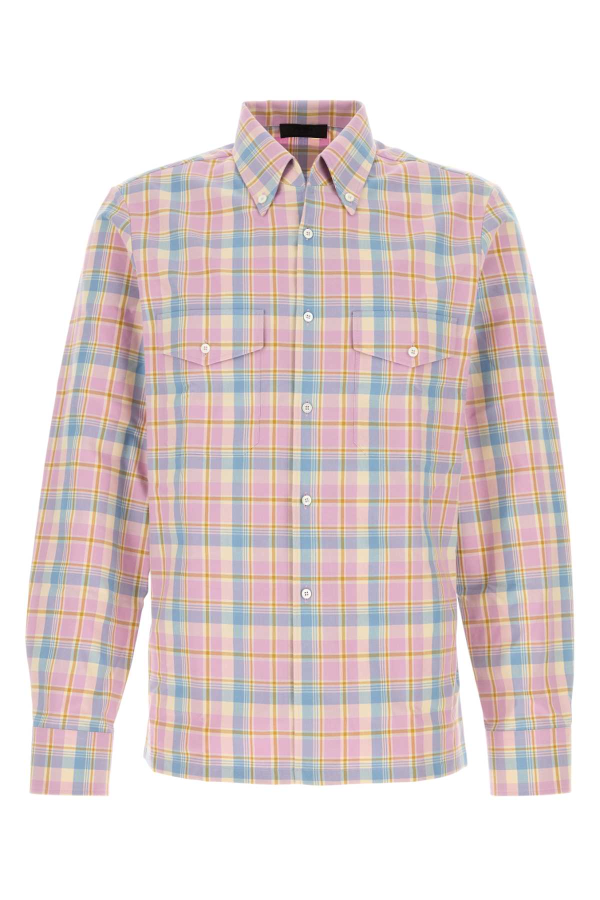 PRADA Embroidered Checked Cotton Shirt for Men - FW25