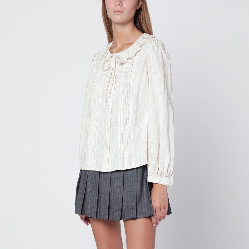 DUNST Women’s Striped Ruffle Shirt with Tie