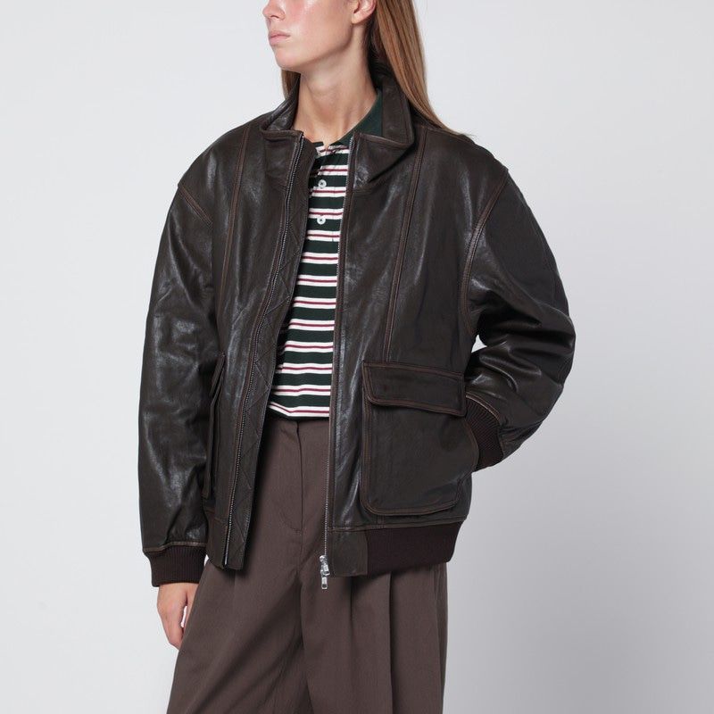 DUNST Womens Leather Zip-Up Bomber Jacket