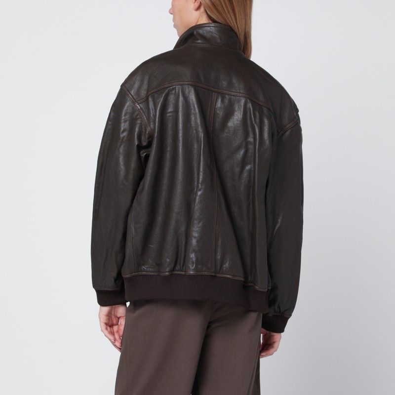 DUNST Womens Leather Zip-Up Bomber Jacket