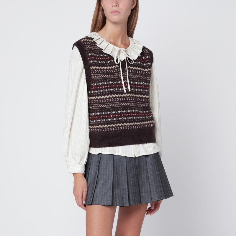 DUNST Wool Blend Waistcoat with V-Neck and Ribbed Edges