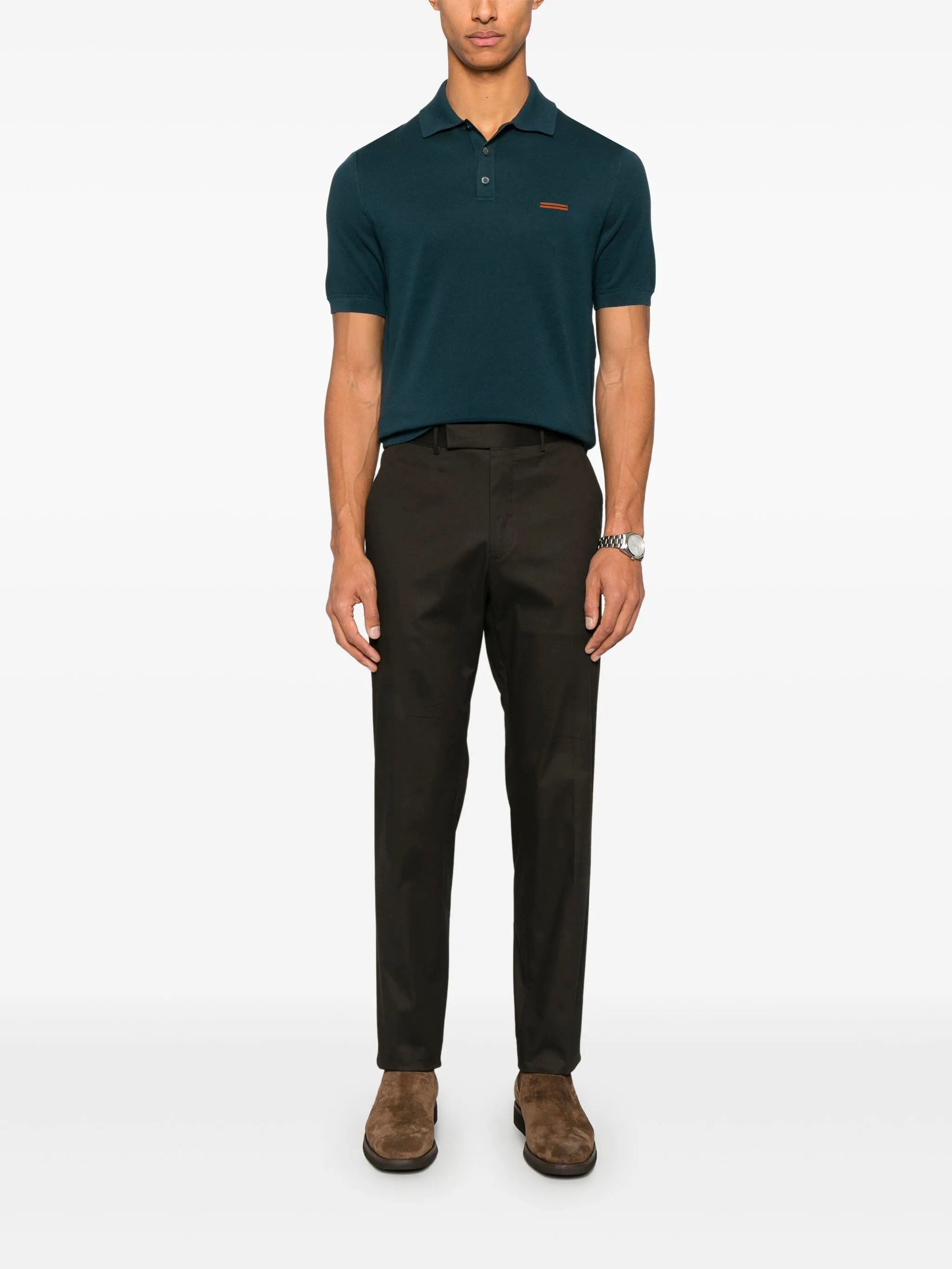 ZEGNA Men's Cotton Polo Shirt with Chest Stripe - Size 48