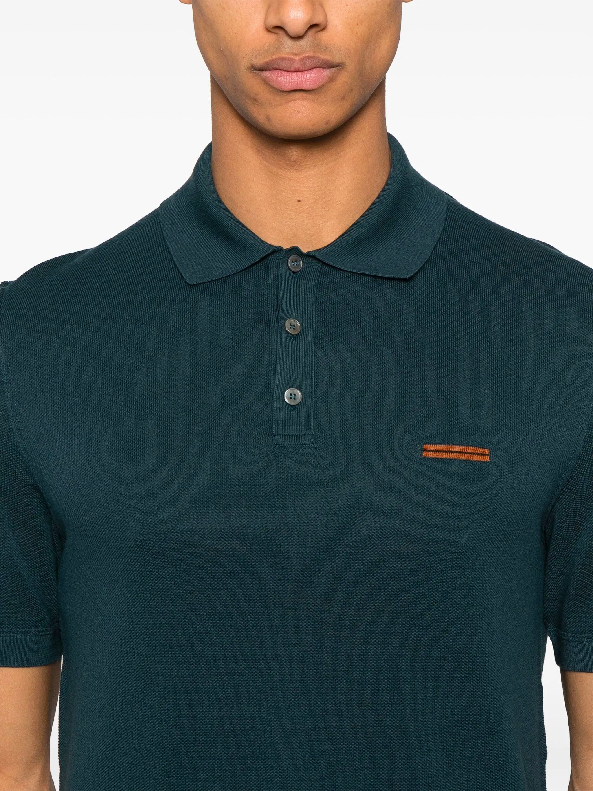 ZEGNA Men's Cotton Polo Shirt with Chest Stripe - Size 48