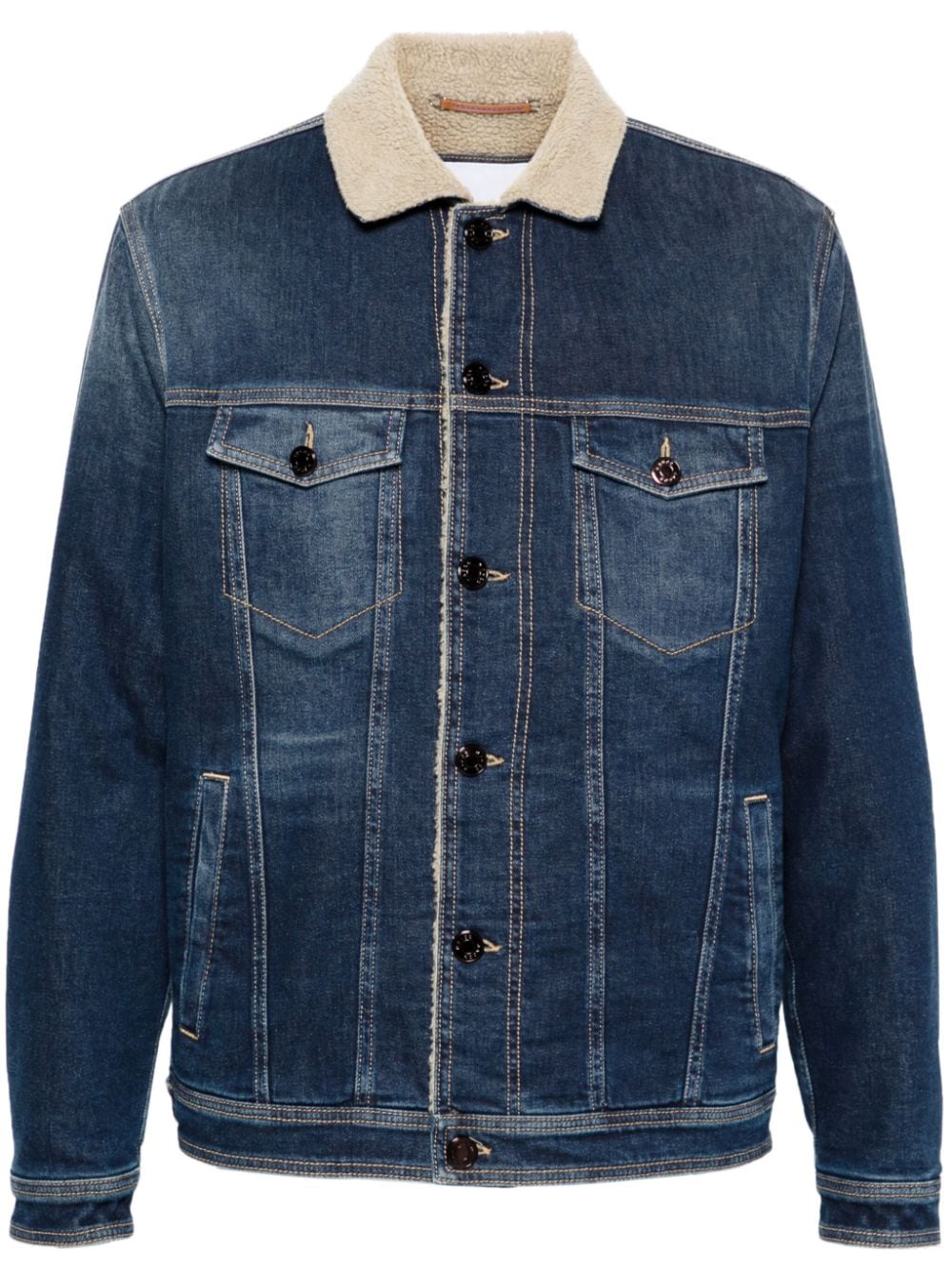 JACOB COHEN Men's Indigo Denim Jacket with Faux-Shearling