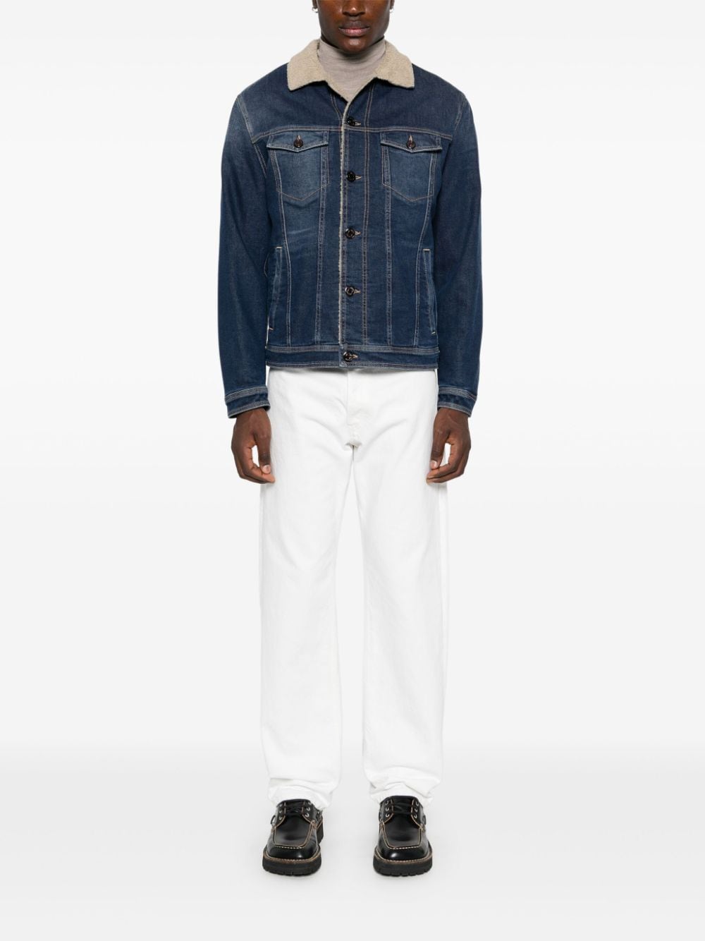 JACOB COHEN Men's Indigo Denim Jacket with Faux-Shearling