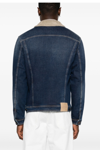JACOB COHEN Men's Indigo Denim Jacket with Faux-Shearling