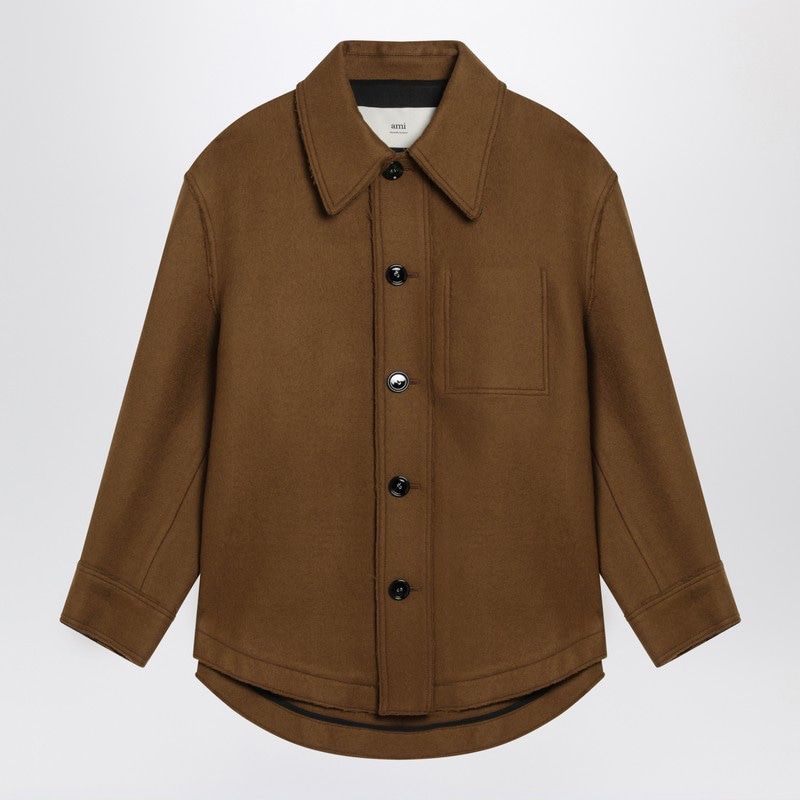 AMI PARIS Hazelnut Wool Shirt with Pockets for Men
