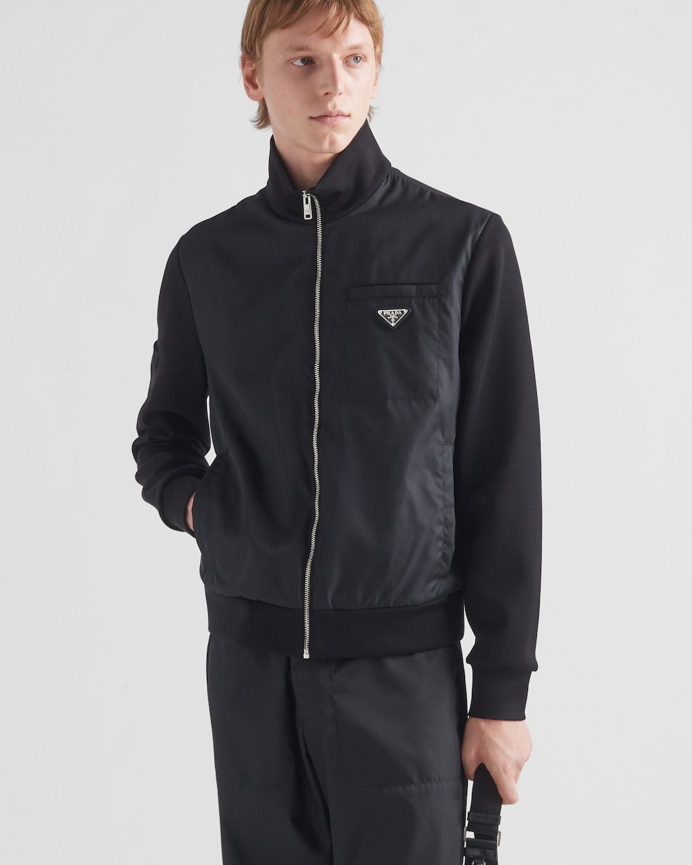 PRADA High Collar Sweatshirt with Re-Nylon Insert - Size M