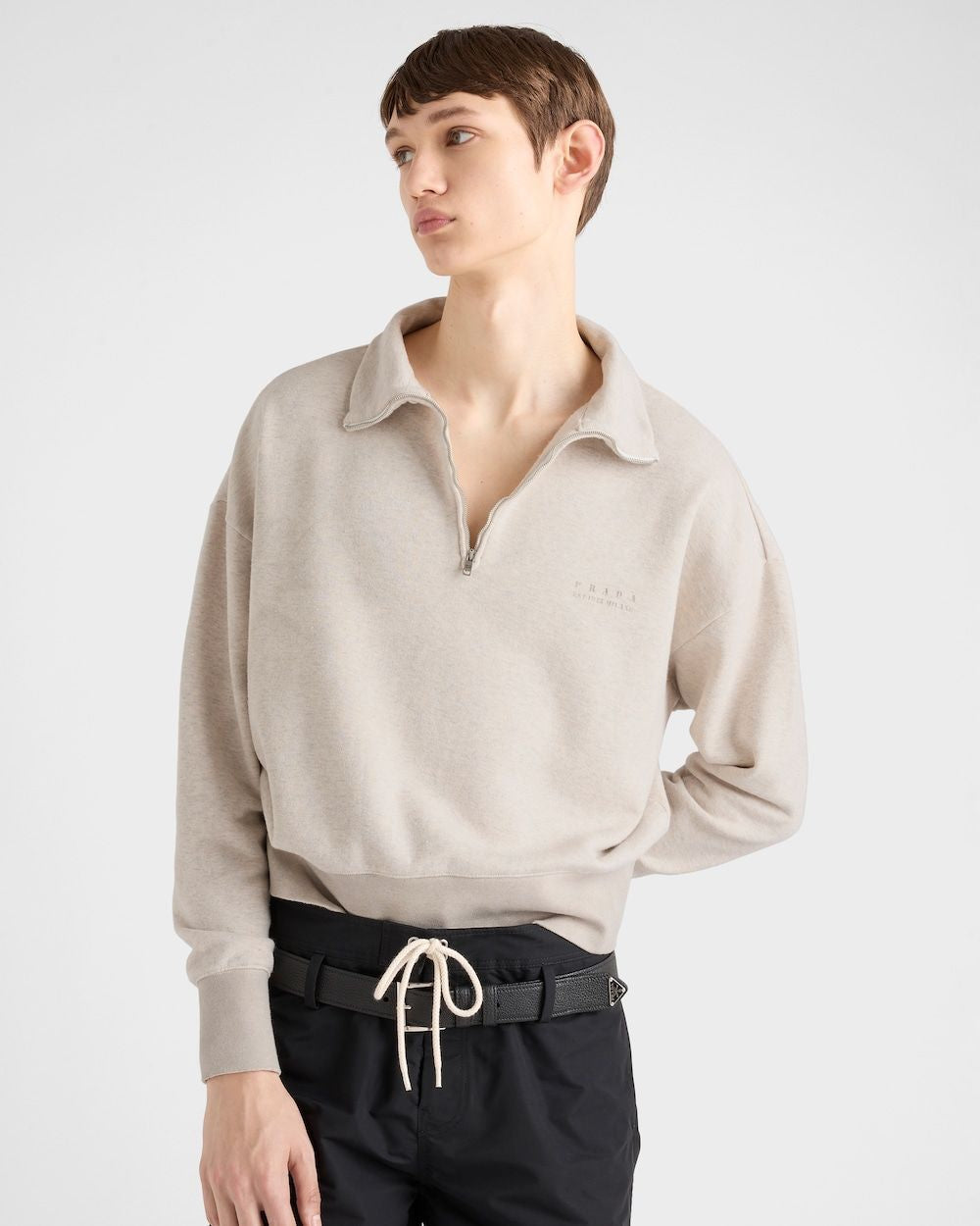 PRADA Men's Logo Polo Sweatshirt