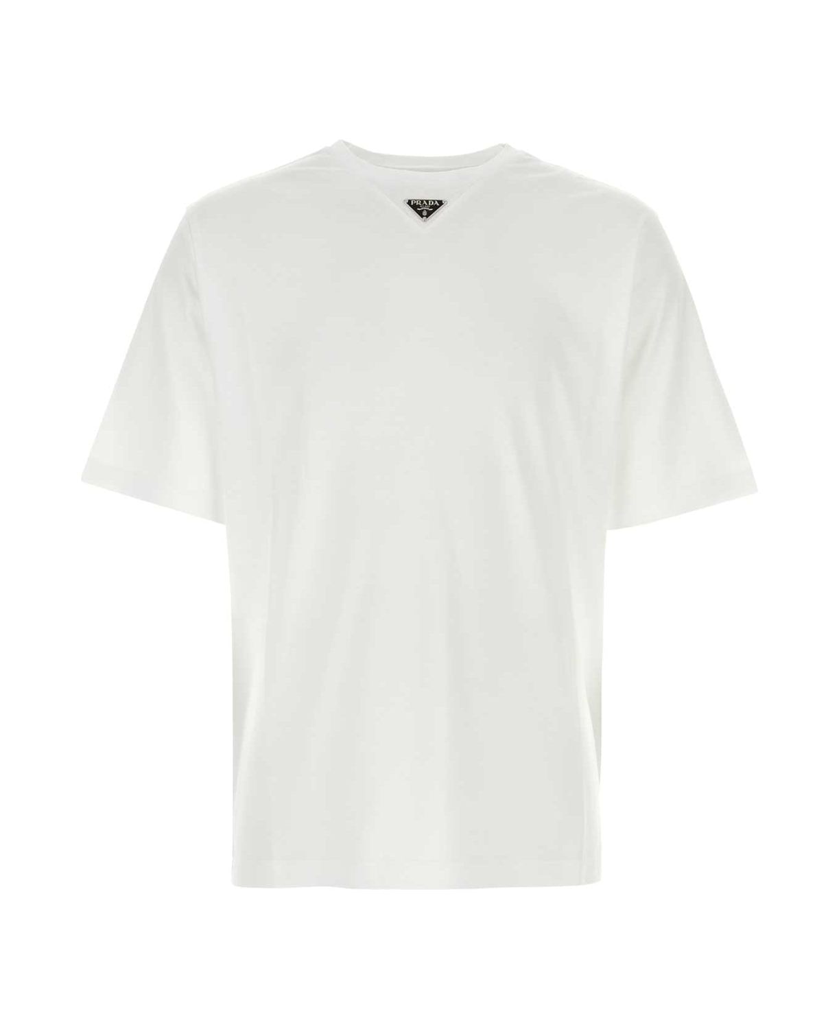 PRADA Oversized Cotton Crewneck T-Shirt with Triangle Logo
