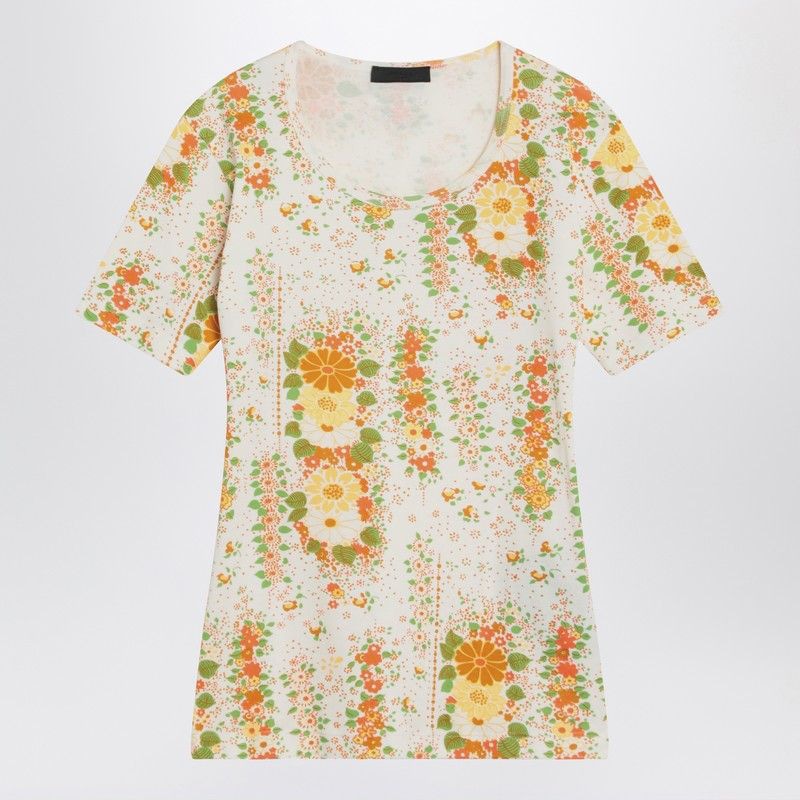PRADA Floral Print Short Sleeve T-Shirt