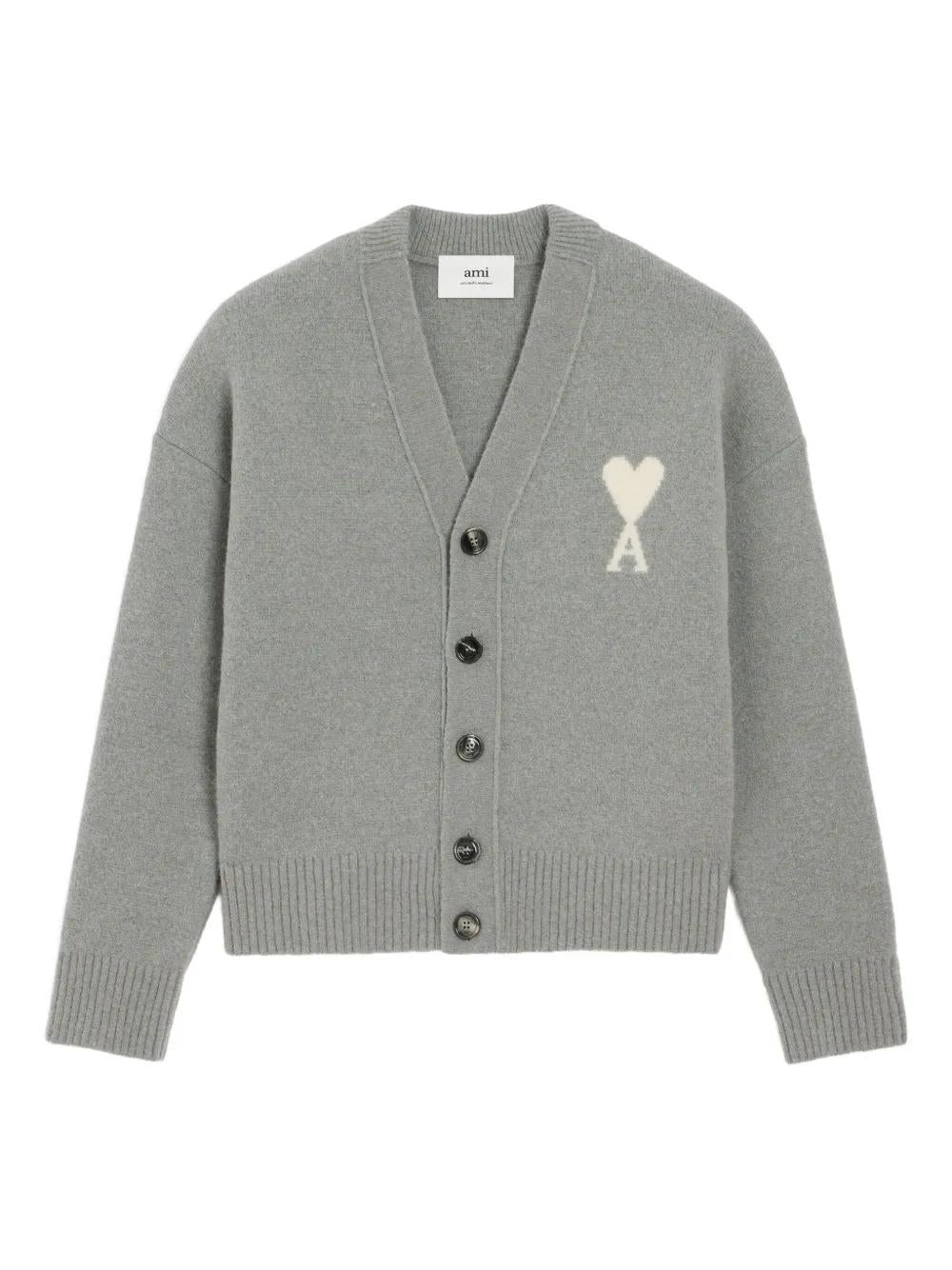AMI PARIS V-Neck Wool Cardigan for Men