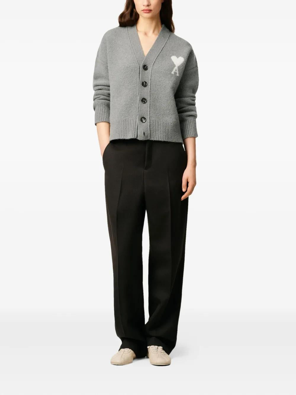 AMI PARIS V-Neck Wool Cardigan for Men
