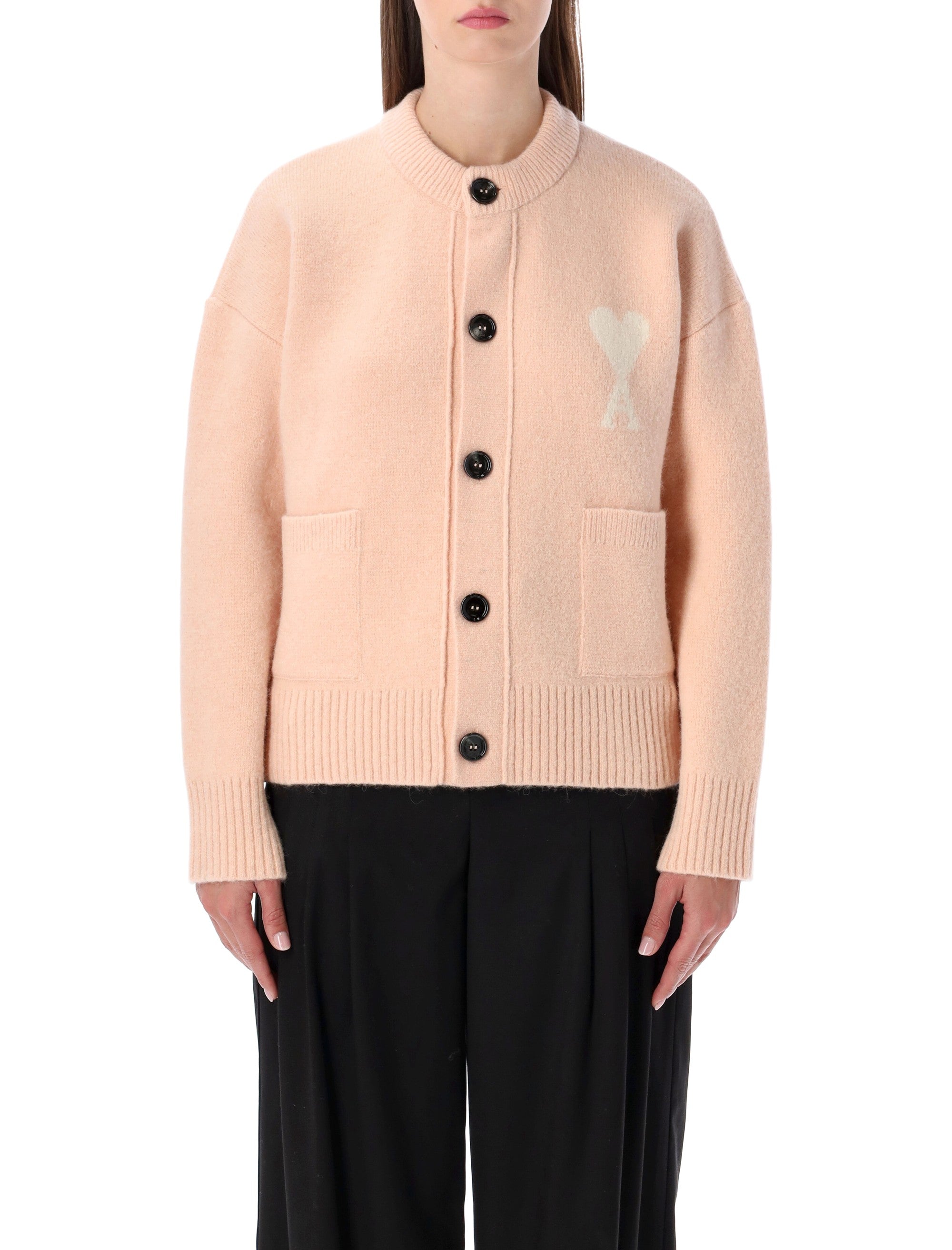 AMI PARIS Alpaca Blend Cardigan with Signature Logo - Size S