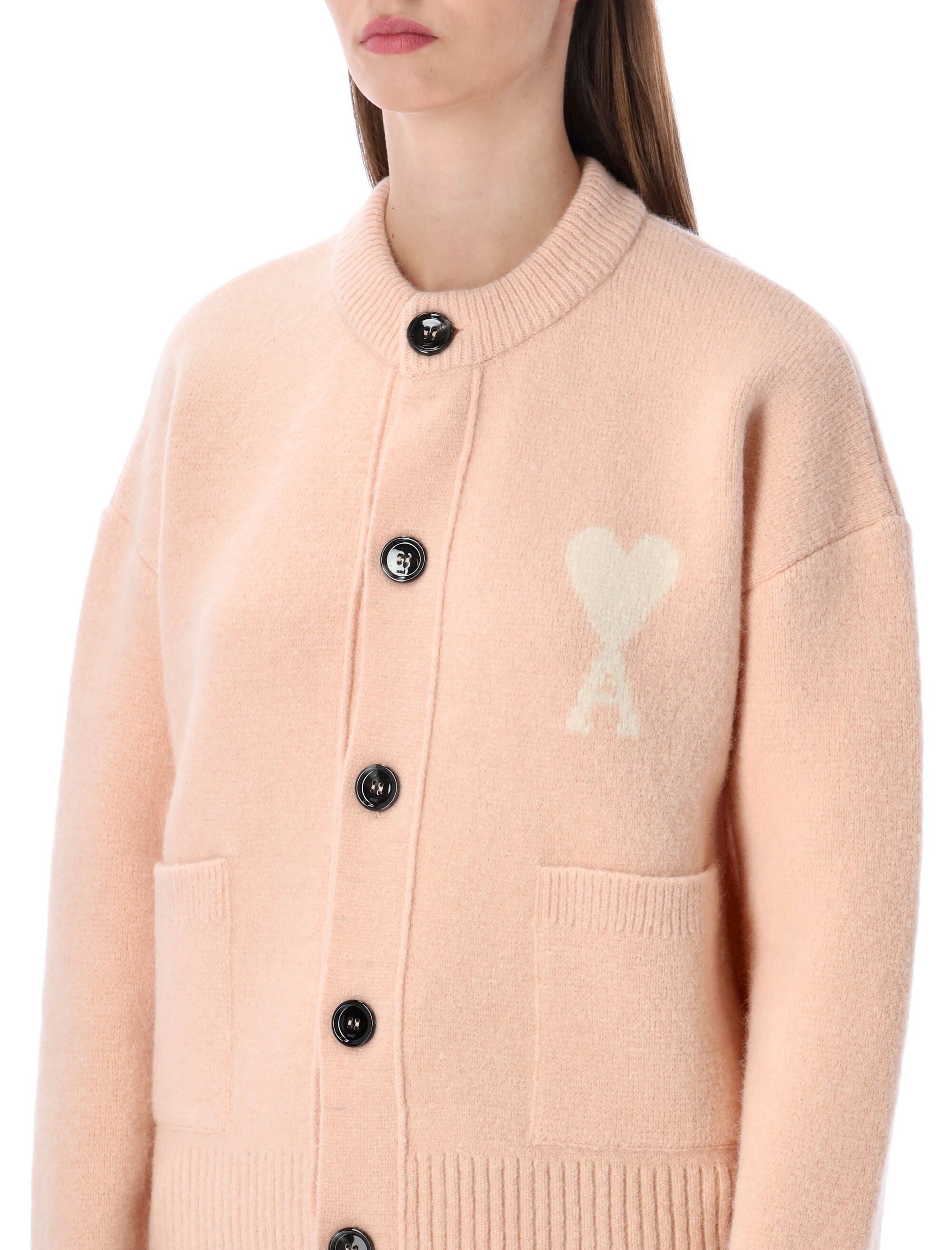 AMI PARIS Alpaca Blend Cardigan with Signature Logo - Size S