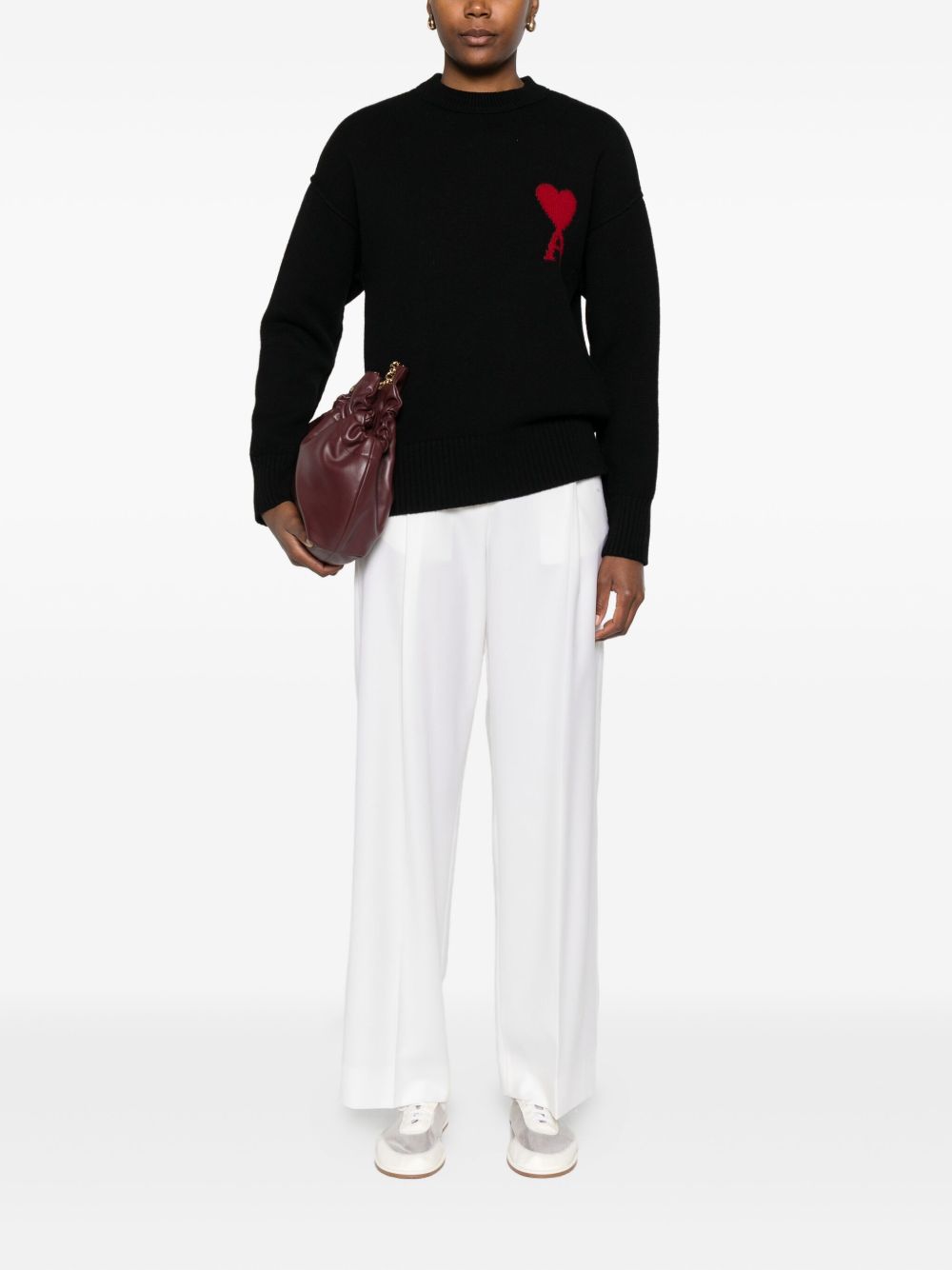 AMI PARIS Heart Motif Wool Cardigan for Women