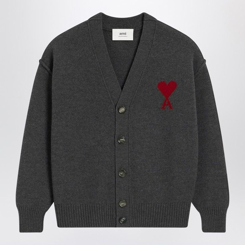 AMI PARIS Men's Wool Cardigan - AMI OF COEUR Embroidered