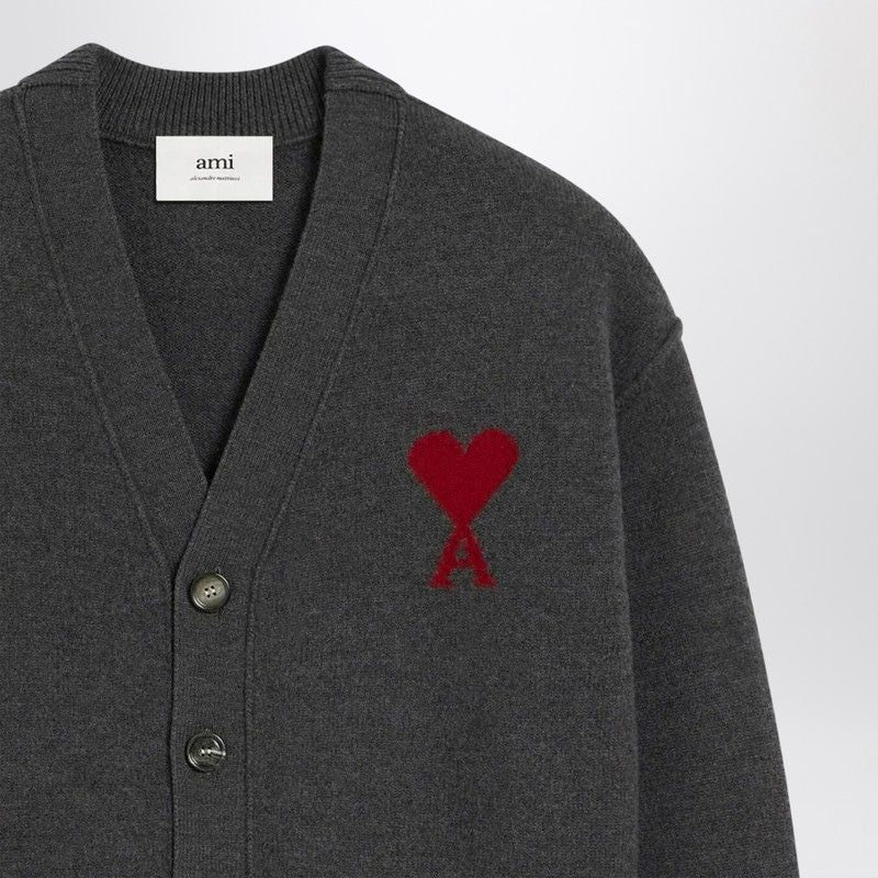 AMI PARIS Men's Wool Cardigan - AMI OF COEUR Embroidered