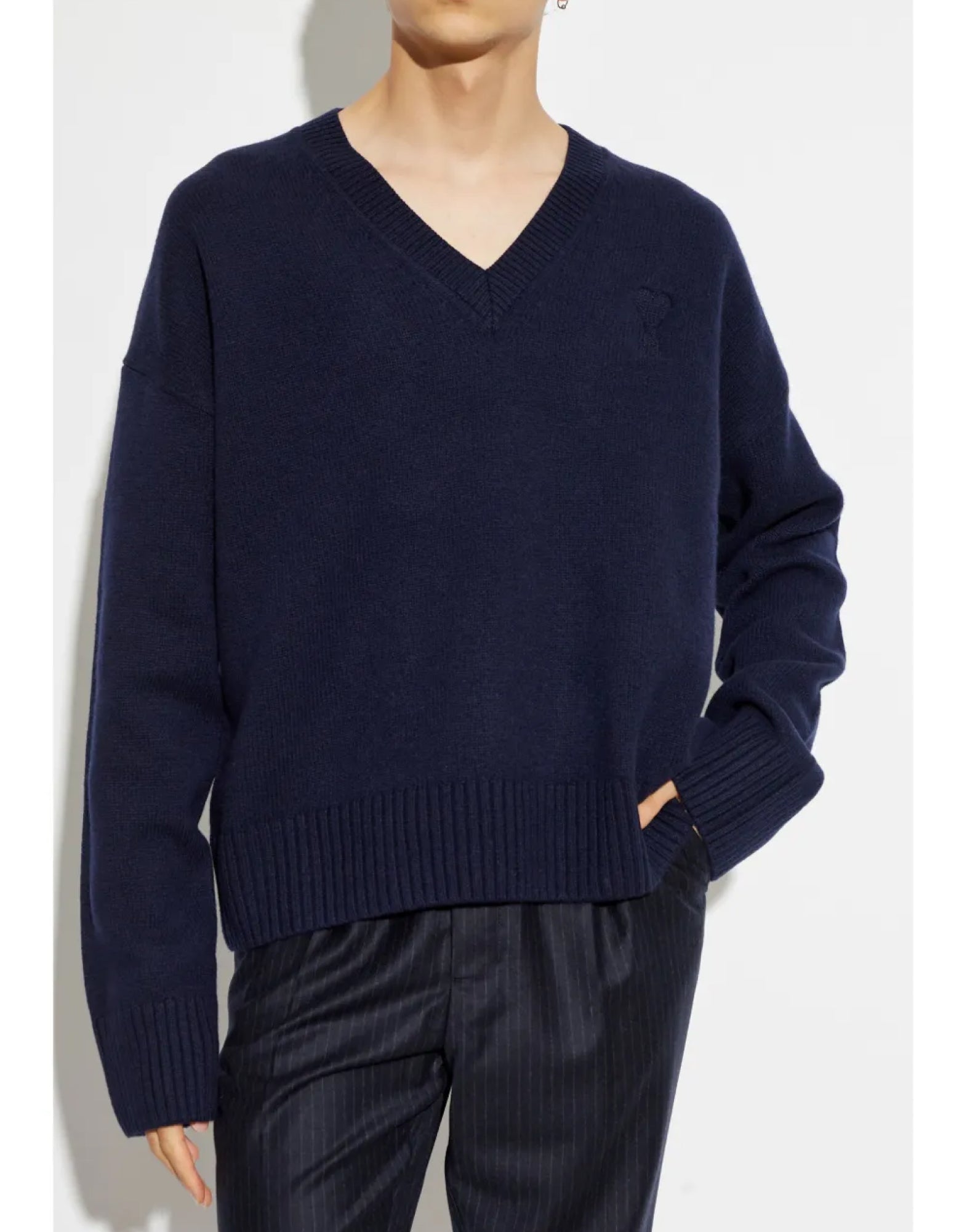 AMI PARIS Logo Wool Cashmere Sweater - Long Sleeve