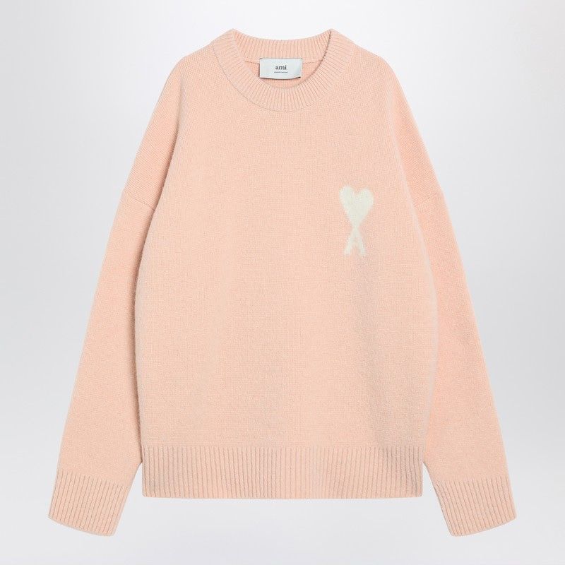 AMI PARIS Wool Blend Crew Neck Sweater with Logo