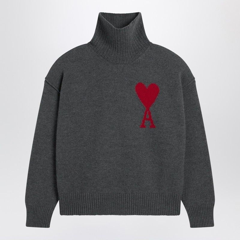 AMI PARIS Men's Turtleneck Sweater with Logo - AMI of Coeur