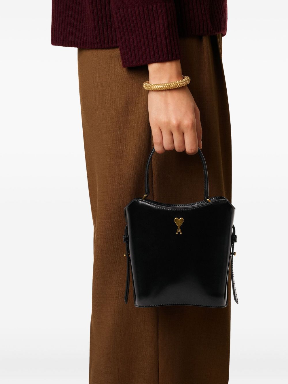 AMI PARIS Leather Handbag with Adjustable Strap - Drawstring Pouch