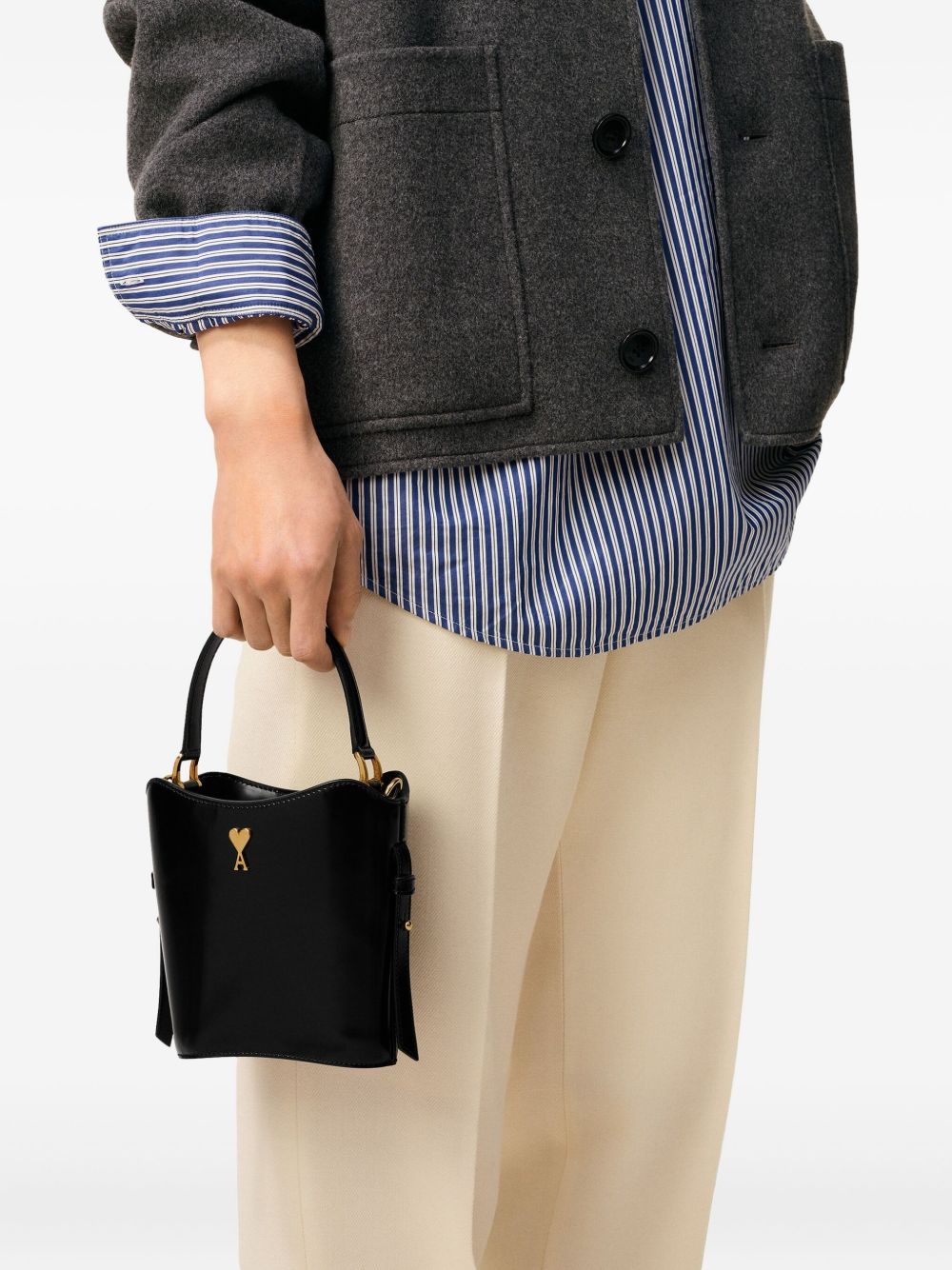 AMI PARIS Leather Handbag with Adjustable Strap - Drawstring Pouch