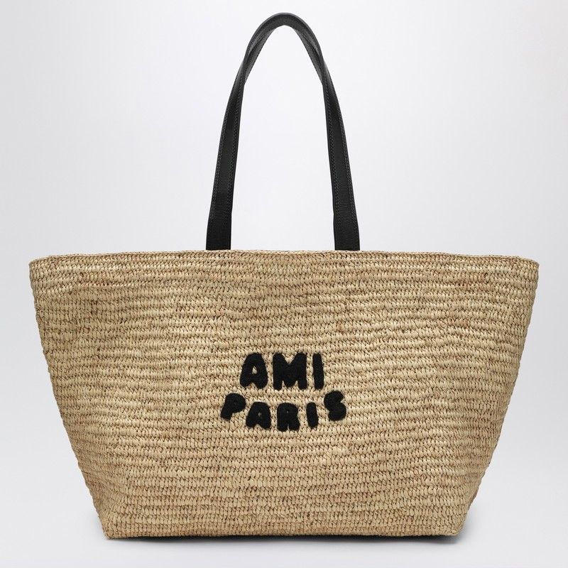 AMI PARIS Mini Woven Rafia Tote Bag