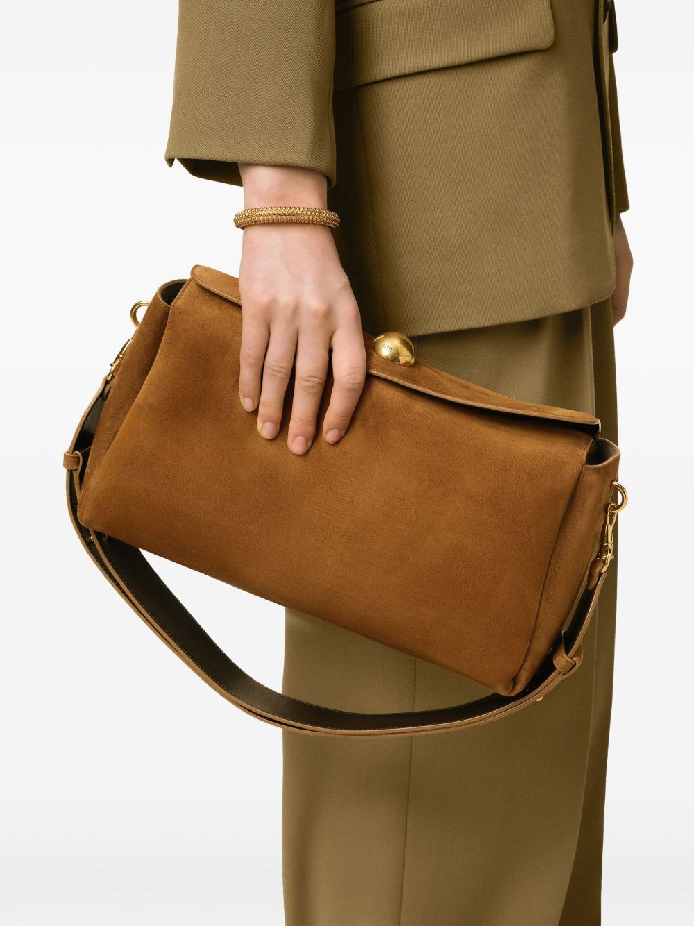 AMI PARIS Suede Leather Shoulder Handbag with Adjustable Strap