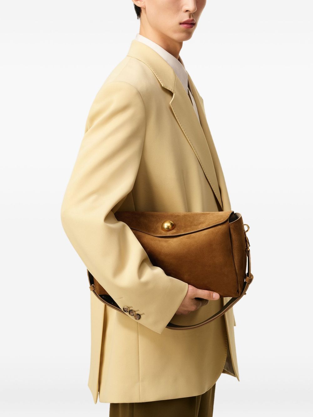 AMI PARIS Suede Leather Shoulder Handbag with Adjustable Strap