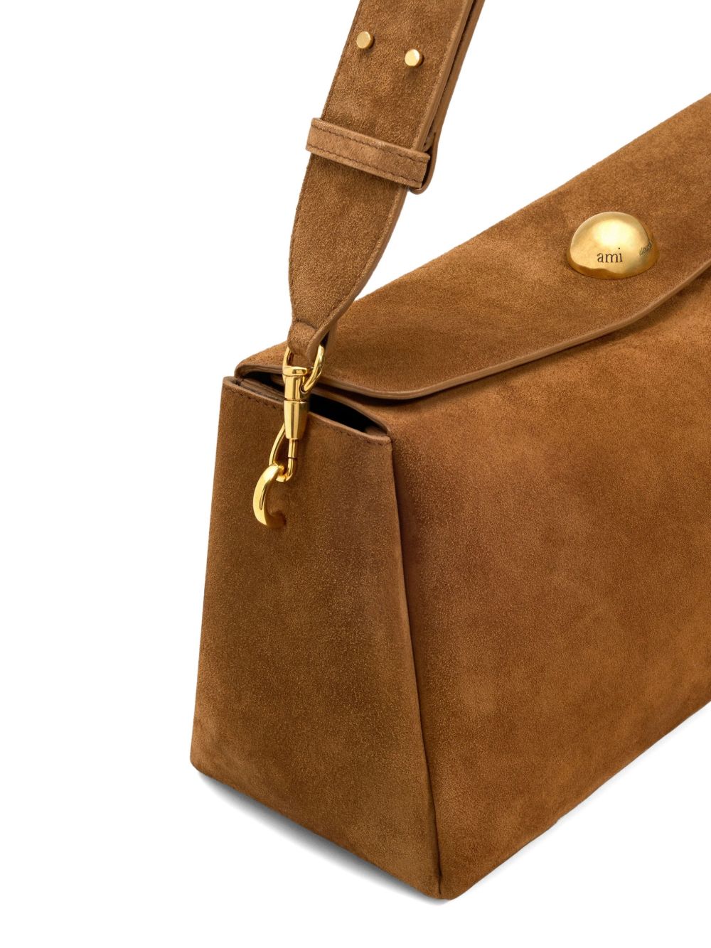 AMI PARIS Suede Leather Shoulder Handbag with Adjustable Strap