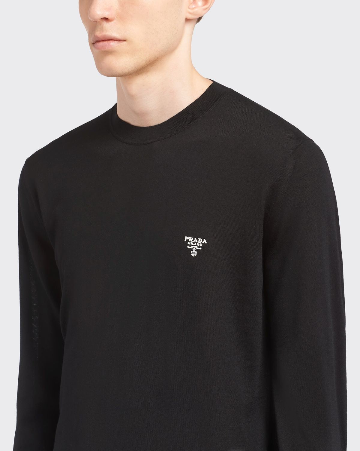 PRADA Men's Wool Crewneck Sweater with Logo