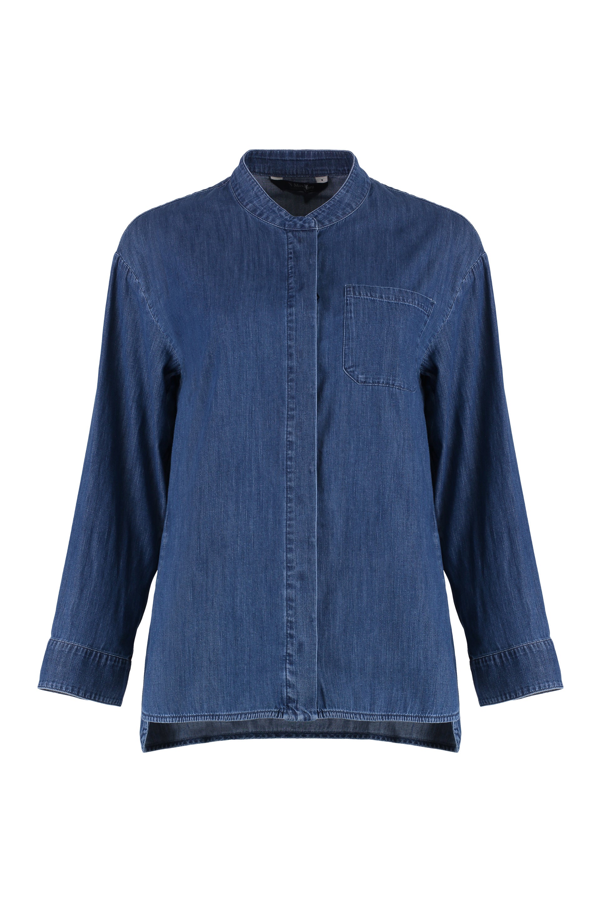 S MAX MARA Women's Denim Shirt with Front Pocket and Rounded Hem