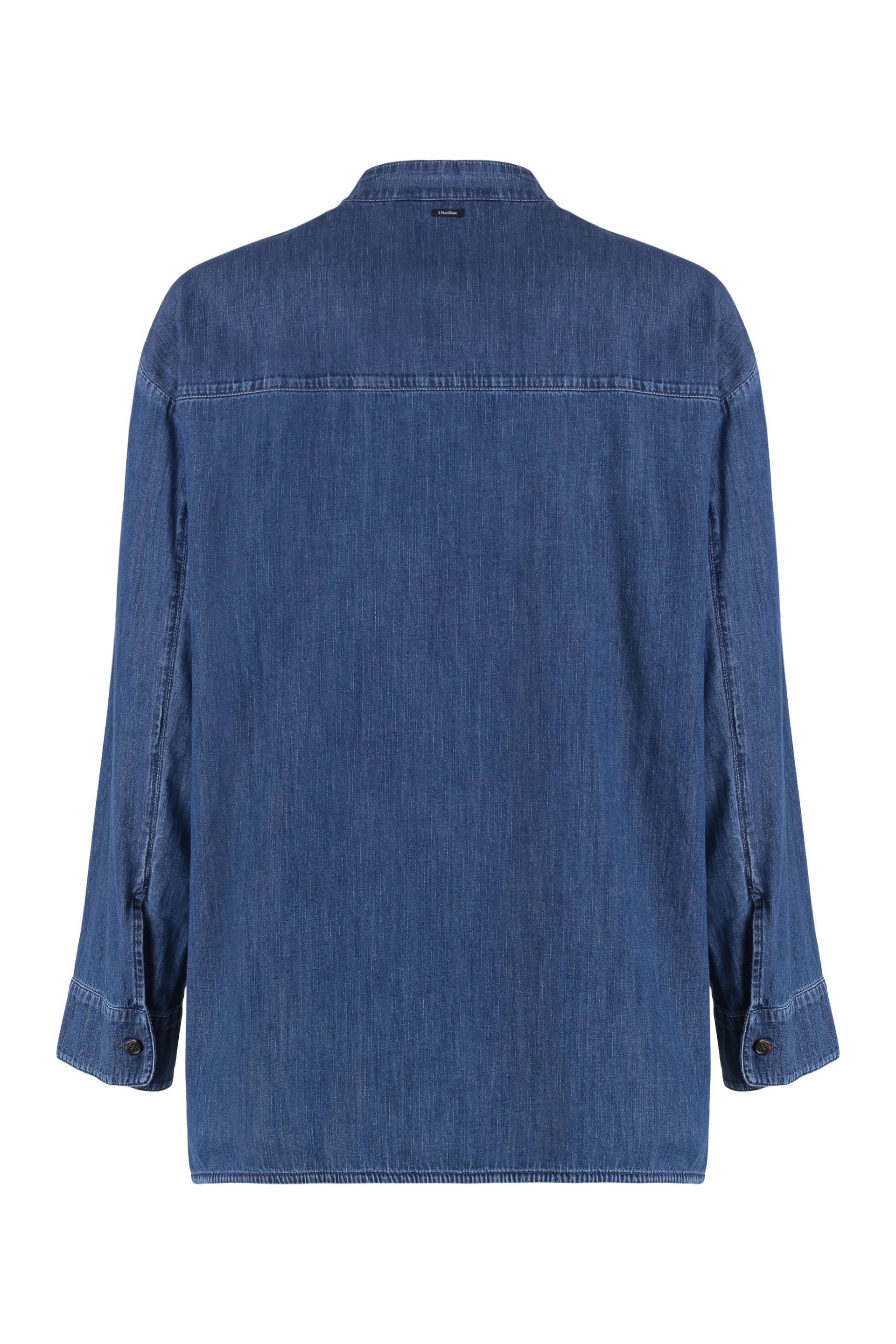 S MAX MARA Women's Denim Shirt with Front Pocket and Rounded Hem